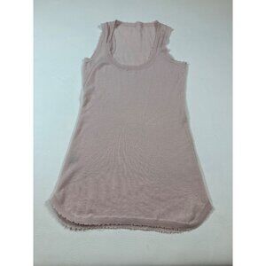 Soft Pink Frayed Edge 100% Cashmere Tank Top Made In Italy, small (Y275)